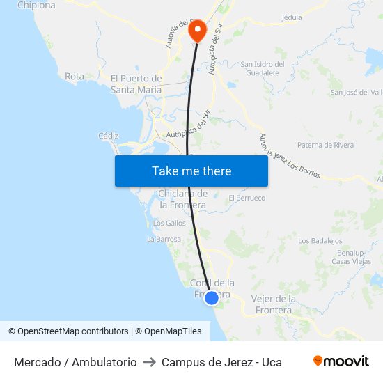 Mercado / Ambulatorio to Campus de Jerez - Uca map