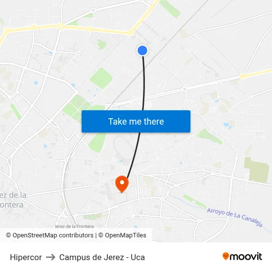 Hipercor to Campus de Jerez - Uca map
