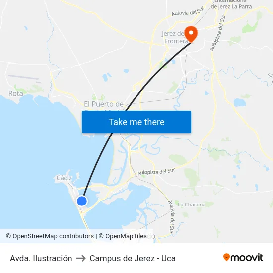Avda. Ilustración to Campus de Jerez - Uca map