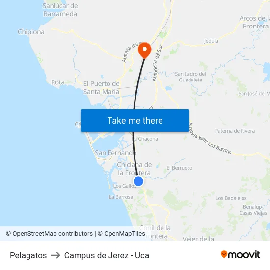 Pelagatos to Campus de Jerez - Uca map