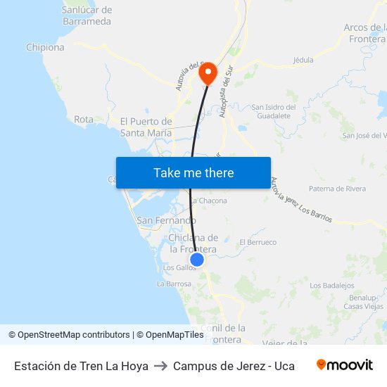 Estación de Tren La Hoya to Campus de Jerez - Uca map