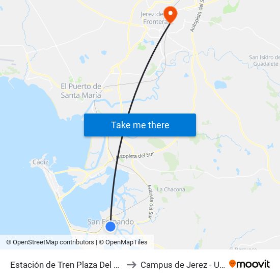 Estación de Tren Plaza Del Rey to Campus de Jerez - Uca map