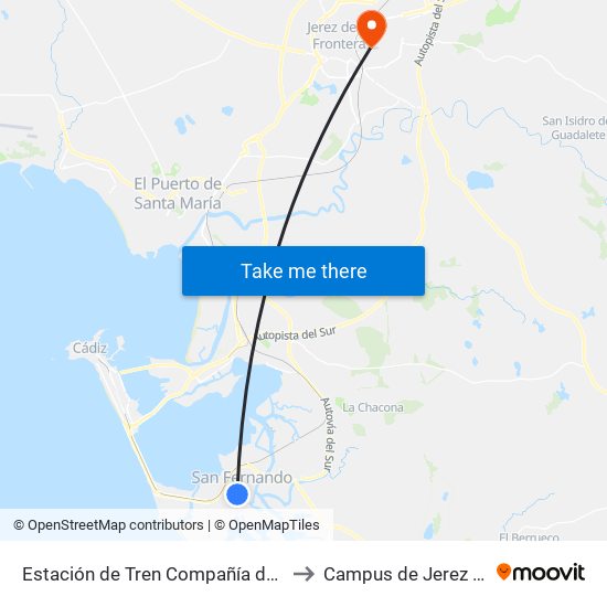 Estación de Tren Compañía de María to Campus de Jerez - Uca map