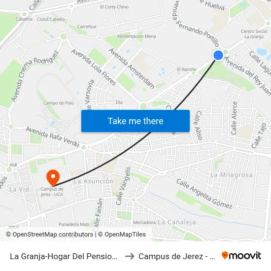 La Granja-Hogar Del Pensionista to Campus de Jerez - Uca map