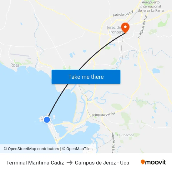 Terminal Marítima Cádiz to Campus de Jerez - Uca map