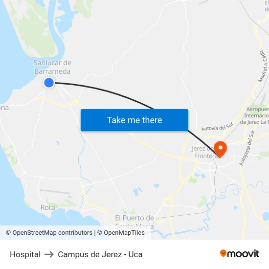 Hospital to Campus de Jerez - Uca map