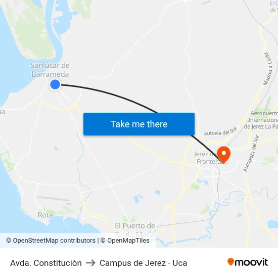 Avda. Constitución to Campus de Jerez - Uca map