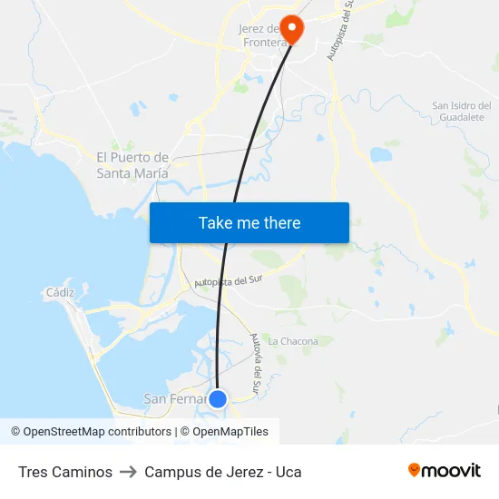 Tres Caminos to Campus de Jerez - Uca map