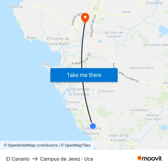 El Canario to Campus de Jerez - Uca map