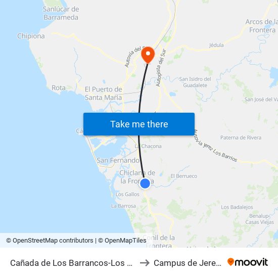 Cañada de Los Barrancos-Los Cazadores to Campus de Jerez - Uca map