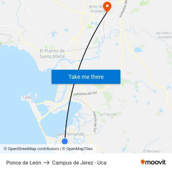 Ponce de León to Campus de Jerez - Uca map