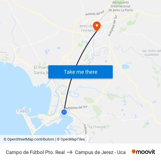 Campo de Fútbol Pto. Real to Campus de Jerez - Uca map