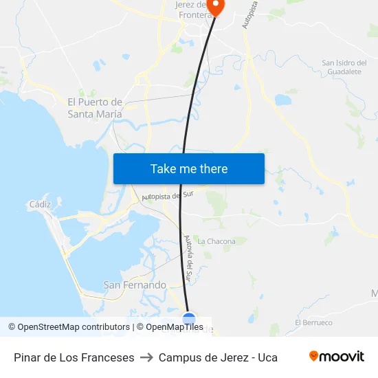 Pinar de Los Franceses to Campus de Jerez - Uca map