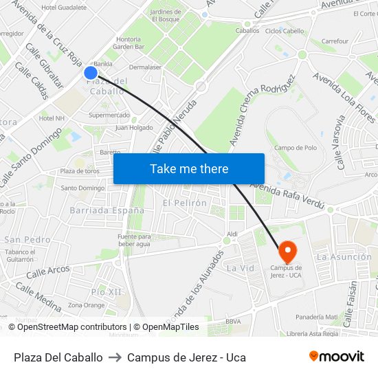 Plaza Del Caballo to Campus de Jerez - Uca map