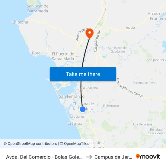 Avda. Del Comercio - Bolas Goletas (Chiclana) to Campus de Jerez - Uca map