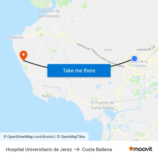 Hospital Universitario de Jerez to Costa Ballena map