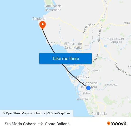 Sta María Cabeza to Costa Ballena map