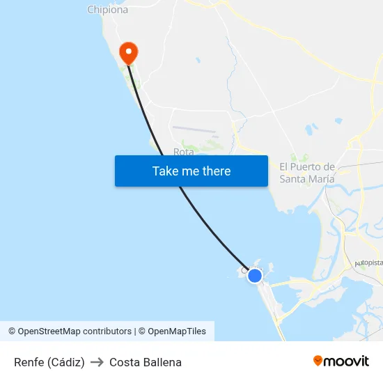Renfe (Cádiz) to Costa Ballena map