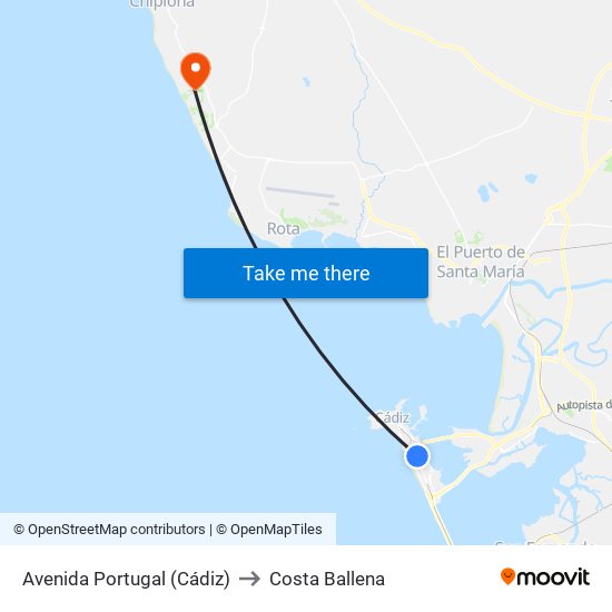 Avenida Portugal (Cádiz) to Costa Ballena map