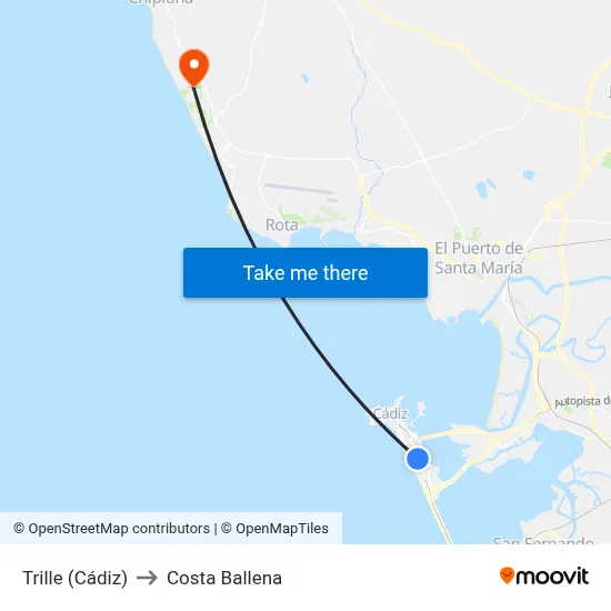 Trille (Cádiz) to Costa Ballena map