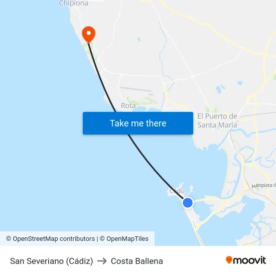 San Severiano (Cádiz) to Costa Ballena map