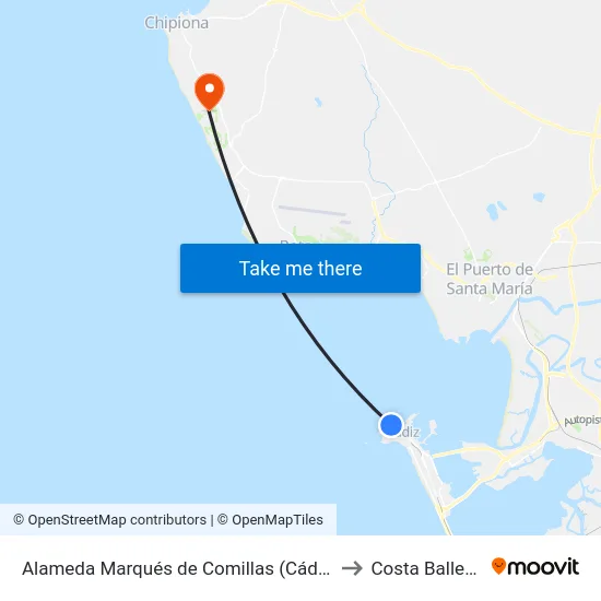Alameda Marqués de Comillas (Cádiz) to Costa Ballena map