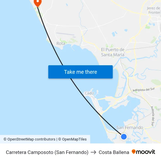 Carretera Camposoto (San Fernando) to Costa Ballena map