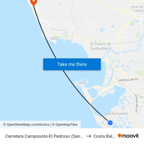 Carretera Camposoto-El Pedroso (San Fernando) to Costa Ballena map