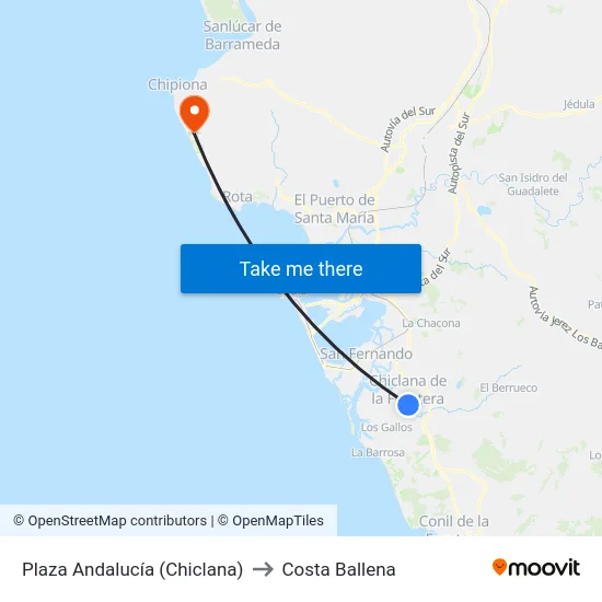 Plaza Andalucía (Chiclana) to Costa Ballena map