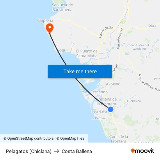 Pelagatos (Chiclana) to Costa Ballena map