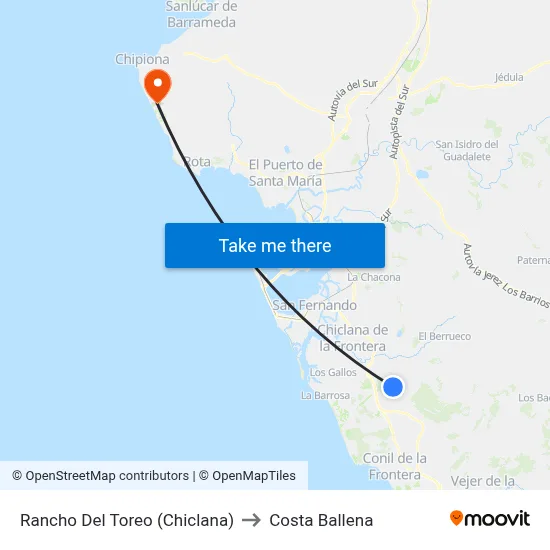 Rancho Del Toreo (Chiclana) to Costa Ballena map