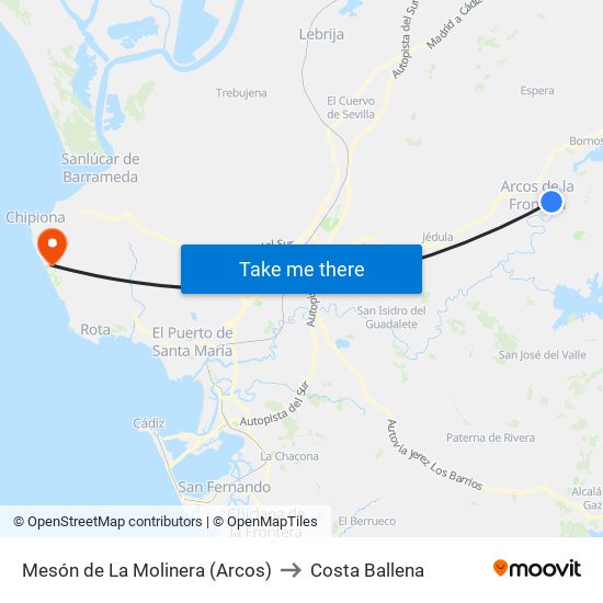 Mesón de La Molinera (Arcos) to Costa Ballena map