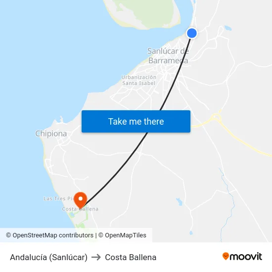 Andalucía (Sanlúcar) to Costa Ballena map
