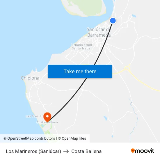 Los Marineros (Sanlúcar) to Costa Ballena map