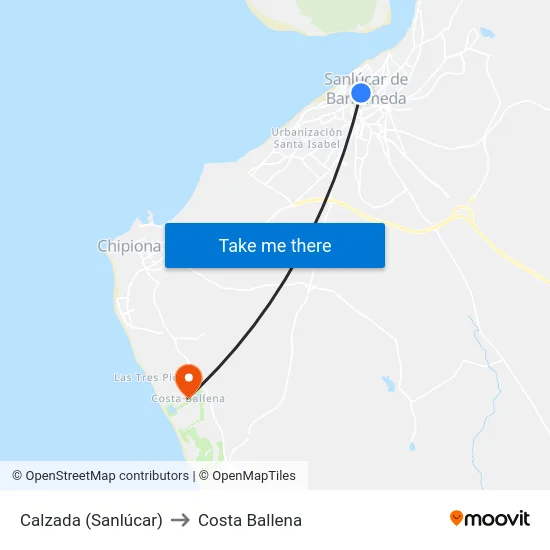 Calzada (Sanlúcar) to Costa Ballena map