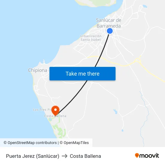 Puerta Jerez (Sanlúcar) to Costa Ballena map