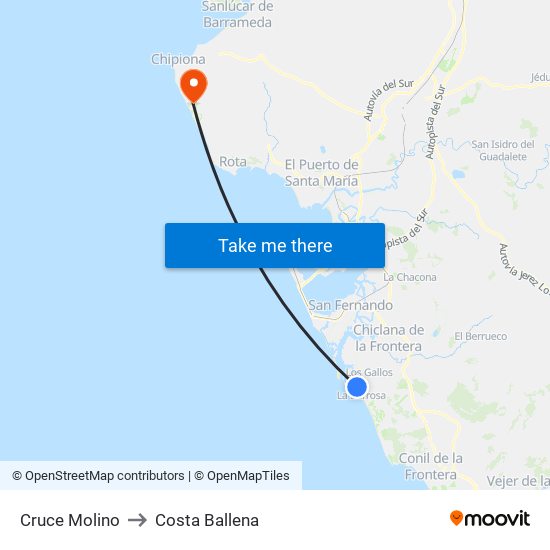 Cruce Molino to Costa Ballena map