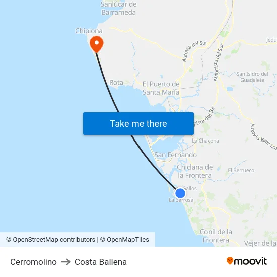 Cerromolino to Costa Ballena map