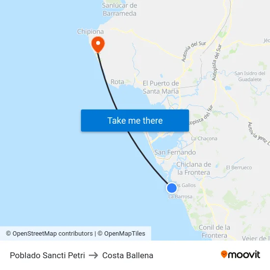 Poblado Sancti Petri to Costa Ballena map