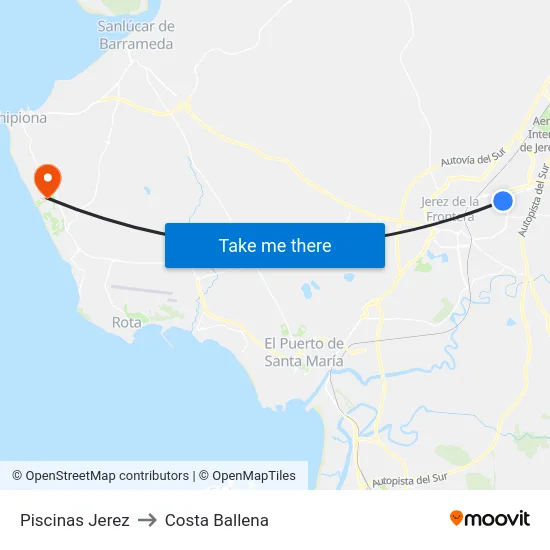 Piscinas Jerez to Costa Ballena map