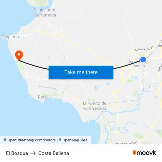 El Bosque to Costa Ballena map