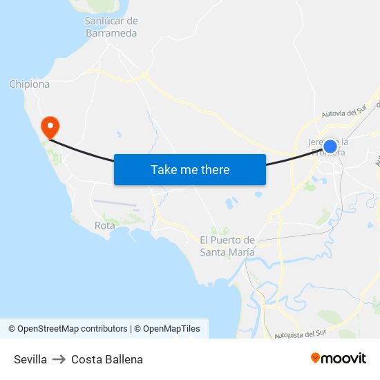 Sevilla to Costa Ballena map