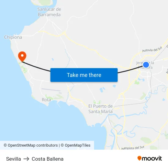 Sevilla to Costa Ballena map
