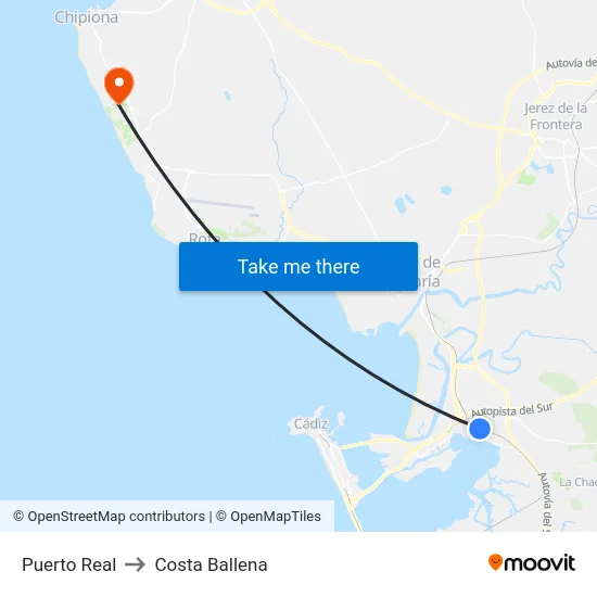 Puerto Real to Costa Ballena map