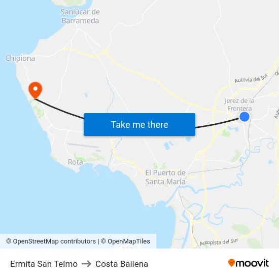 Ermita San Telmo to Costa Ballena map
