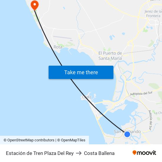 Estación de Tren Plaza Del Rey to Costa Ballena map