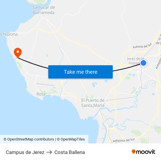 Campus de Jerez to Costa Ballena map