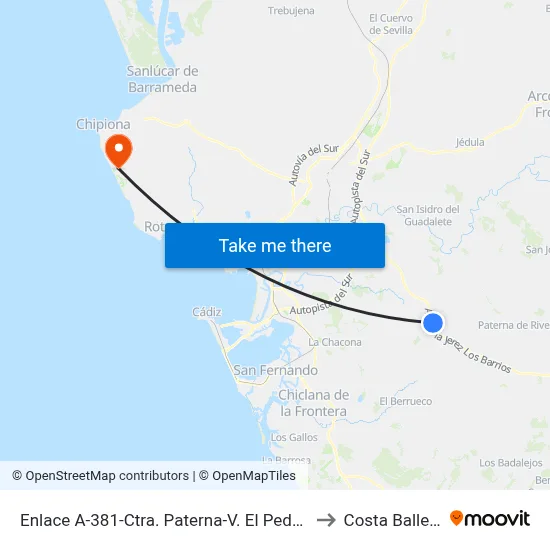 Enlace A-381-Ctra. Paterna-V. El Pedroso to Costa Ballena map