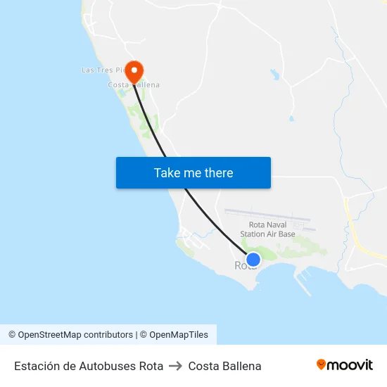 Estación de Autobuses Rota to Costa Ballena map