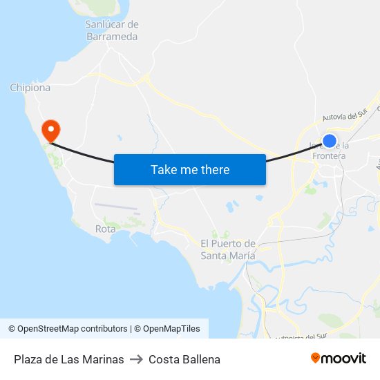 Plaza de Las Marinas to Costa Ballena map